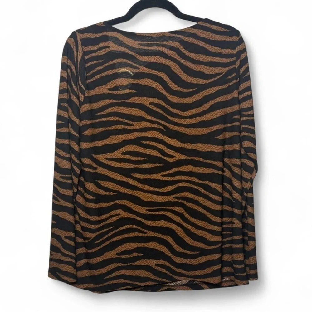 Michael Kors Animal Print Blouse L Brown Black Gold Ring Y2K Chic